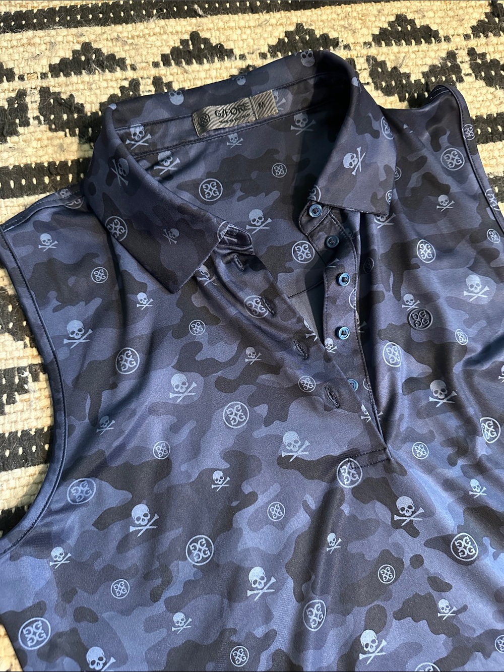 G/FORE Navy and Black Skull Camo Sleeveless Polo